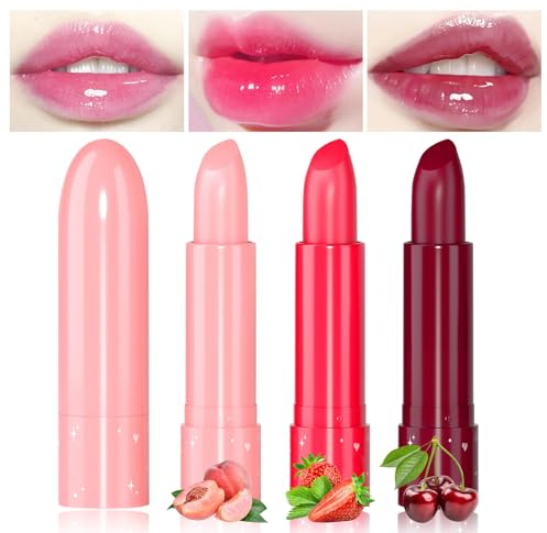 Likesing 3 Piezas Pintalabios Magico Labial PH Labiales Fruta Barra Labios Permanente Bálsamo Labial Hidratante Lip Tint Gloss Brillo Labios Lapiz Hidratante Kit Maquillaje Regalo Mujeres Niña Navidad