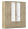 Rauch Möbel Essea, Drehtürenschrank, Kleiderschrank, Garderobe, Schrank mit Stauraum, 4-türig, 2 Spiegeltüren, 2 Schubladen, Spiegel/Glas teilaufgelegt, Farbe Eiche Sonoma, Holz, 168x188x52cm