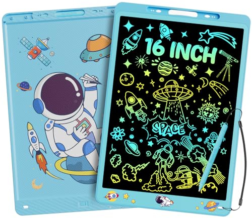 Bunter LCD Schreibtafel 16 Zoll für Kinder und Erwachsene, LCD Writing Tablet Löschbarer Wiederverwendbarer Zeichenblock, Abschließbar Maltafel Tablet, Kinder Spielzeug Geschenke, Blau