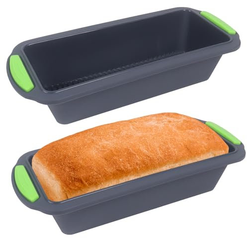 Gzsekken Silicone Loaf Tin,Silicone Bread Loaf Tin,2lb Loaf Pan, Non Stick Baking Moulds for Loaves Cakes Professional Baking Pan Oven Air Fryer Grey -Set of 2 Rectangle