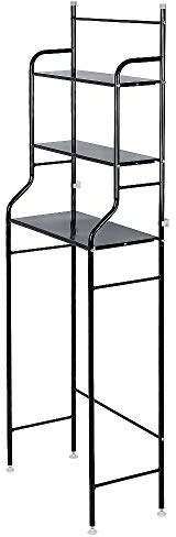 Kedia tvättmaskinshylla toaletthylla badrumshylla badrum WC stående hylla med 3 hyllor, tillverkad av lackerad metall (svart 165 x 55 x 26 cm)