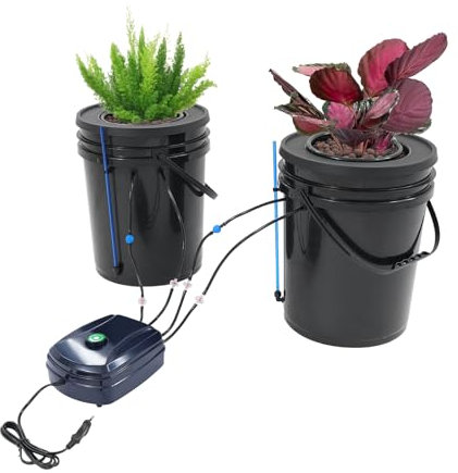 DHQCQL Hydroponic System, 12W Hydroponics Grow System mit 2 Pflanzkübel und Luftpumpe, Hydroponisches Anzuchtsystem mit Luftstein für Blattgemüse, Schwarz