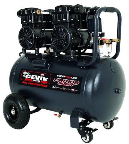 CEVIK PRO - CA-PRO103SILENT - Compresor Aire Silencioso - 68 dB - 100 litros - 3HP - Máx 9 Bar - 390 l/min - Sin Aceite - Dos Salidas de Aire - Compacto y Portátil - Compresor de Pintura y Neumática