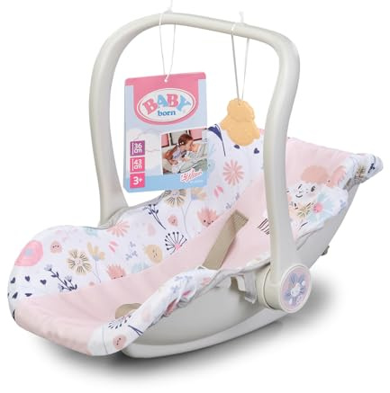 BABY born Babyschale für Puppen der Größe 36 cm & 43 cm - Mit Blumenmotiv, schwenkbaren Tragegriff & 3-Punkt-Gurt - Hochwertiges Puppenzubehör