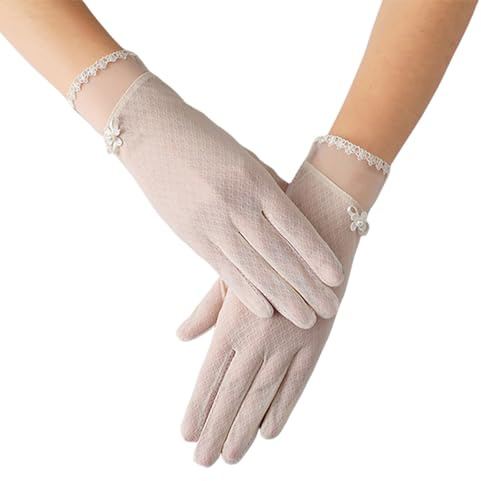 OTKARXUS Women Summer Sun Protection Gloves,1 Pair Ice Silk Lace Non Slip Driving Gloves,Full Finger Touchscreen Sunblock Gloves Mittens for Riding Cycling Hiking Fishing Outdoor Activities