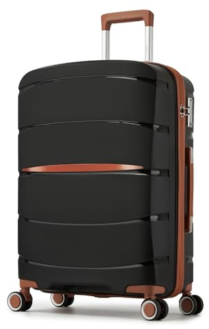 Kono 24 Inch Medium Suitcase Lightweight Hand Suitcase with 4 Spinner Wheels, Lightweight Polypropylene Hard Shell Luggage Built-in TSA Lock, Black