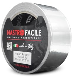 NASTRO FACILE | 1PC Nastro Adesivo in Alluminio Per Sigillare Giunzioni Tubi Stufe 50mm x 25metri | Aspirazione E Mandata Fumi | Uso Industriale E Alte Temperature - Alluminio