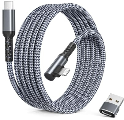 Elebase för i/Phone 14 Bil Laddningskabel 2M med USB-adapter | Rätvinklig USBC till Lightning-kabel 90 Graders Snabb PD-Laddningskabel för Apple 13 12 11 Pro Max,XS 8 7 6,i/Pad 9th