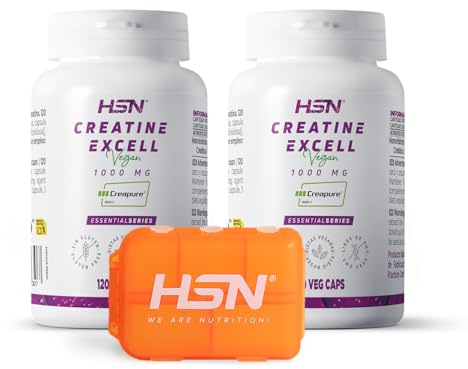 HSN Creatina 100% CREAPURE® | PACK 2 de 120 Cápsulas + 1 Pastillero Semanal | Sello de Calidad Garantizada: Puro Monohidrato de Creatina Micronizada Libre de Contaminantes | Vegano Sin Gluten