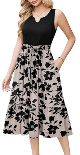 Zeagoo Women Summer Sleeveless Midi Dress Casual V Neck Beach Dresses | Casual Tunic Dress|A Line Tank Dresses|Elegant Sundress|Belt Dress|Wrap Waist Dresses|with Pockets S-2XL