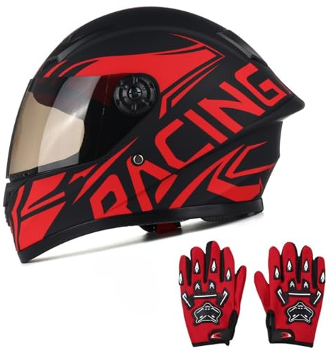 Casco Da Moto Per Bambini, Casco Integrale Per Kart E Scooter, Omologato ECE/DOT, Piccolo Casco Per Ciclomotore Con Guanti, Per Tutte Le Stagioni 8,XL(53-54CM)