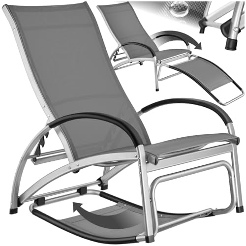 tectake® lettino prendisole 2in1, funzione sedia dondolo, schienale regolabile 4 posizioni, struttura in alluminio, superficie traspirante, sdraio da giardino, sedia a sdraio, pieghevole - Antracite