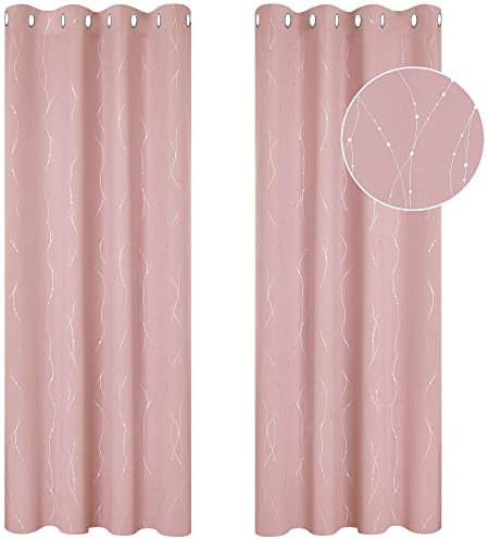 Deconovo Dot Line Decorative Super Soft Thermal Insulated Energy Saving Blackout Curtains for Living Room Coral Pink 46 x 54 Inch 2 Panels