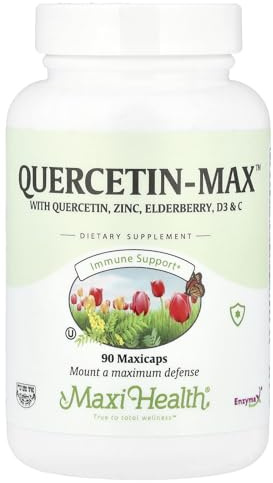 Maxi Health Quercetin 500mg Capsules – Zinc Supplements for Women and Men – Non-GMO, Kosher, and Gluten-Free Quercetin Supplements with Elderberry Vitamin C and Zinc (90 Veg Capsules)