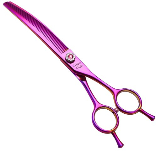Fenice Peak Professional Dog Grooming Scissors Pet Curved Thinning Shears 7.0'' Extremely Sharp Blades 440C Thinning Scissors Durable Smooth Motion & Fine Cut for Dogs and Cats (Multicolored)