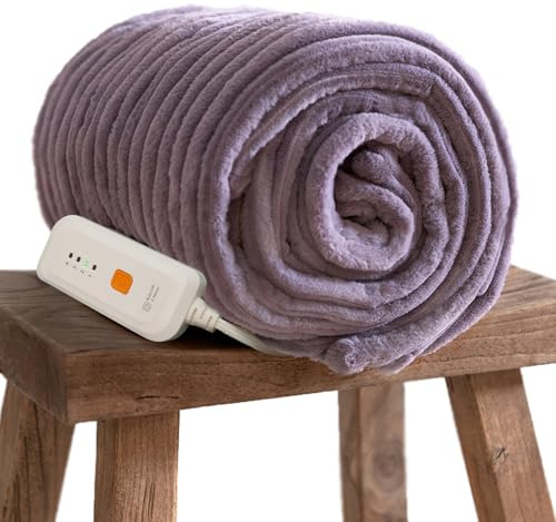 GOTCOZY Electric Blanket Heated Throw 50''X60''- Ribbed Faux Fur Heated Blanket with 4 Heating Level & 3 Hour Auto Off Heating Blanket, ETL&FCC Certified Machine Washable(Violet)