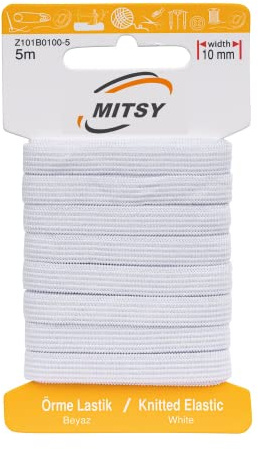 MITSY Elastico in gomma 10 mm 5 m Bianco Cordino in gomma elastico