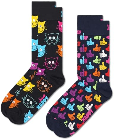 Happy Socks Unisex 2-Pack Classic Cat Socken, Schwarz, 36-40 (2er Pack)