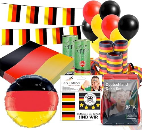 5x XXL Deutschland Deko Dekoration Set Fanartikel Tischdekoration mit über 50 Teilen wie Luftballons & Wimpelkette & Servietten für Fußball WM, EM