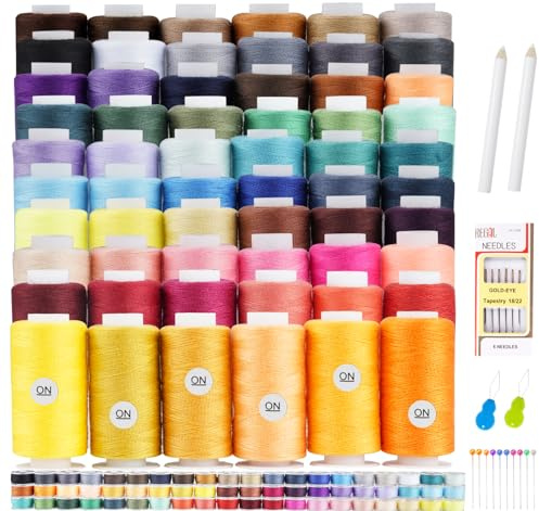 Agoer 124-Piece Sewing Thread Set for Sewing Machine, 300 Yards/Rolls Sewing Thread Assortment Set, 60 Colours Overlock Yarn Sewing Machine Yarn with 16 Needles, 2 Needle Threader and 2 Sewing Crayons