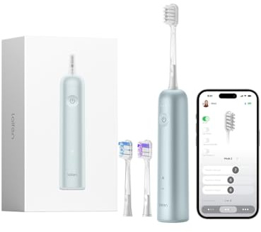 Laifen Wave Electric Toothbrush, Oscillation & Vibration Sonic Electric Toothbrush for Adults with 3 Brush Heads, IPX7 Waterproof Magnetic Rechargeable Travel Powered Toothbrush (Blue Aluminum Alloy)