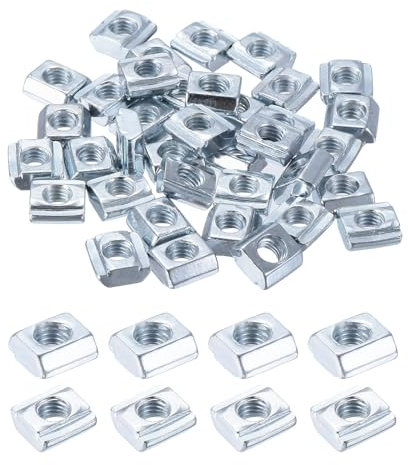 sourcing map 60Pcs M5 T Nut Tee Sliding Slot Nuts, T-Slot Nut Hammer Nut Block Square Nuts Fastener Carbon Steel Nickel Plated for Aluminum Extrusion Profile 2020 Series