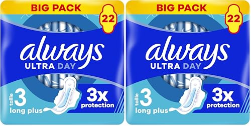 Always Ultra Serviettes Hygiéniques, Taille 3, Day & Night, 22 Serviettes Avec Ailettes, Flux Abondants Jour et Nuit, Max Confort, Super Absorbantes et Ultra Fines