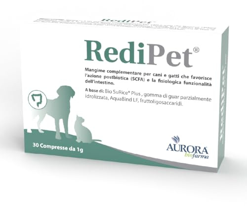 Aurora Biofarma Redipet 30 Compresse - Mangime complementare per cani e gatti che favorisce l’azione postbiotica (SCFA) e la fisiologica funzionalità dell’intestino