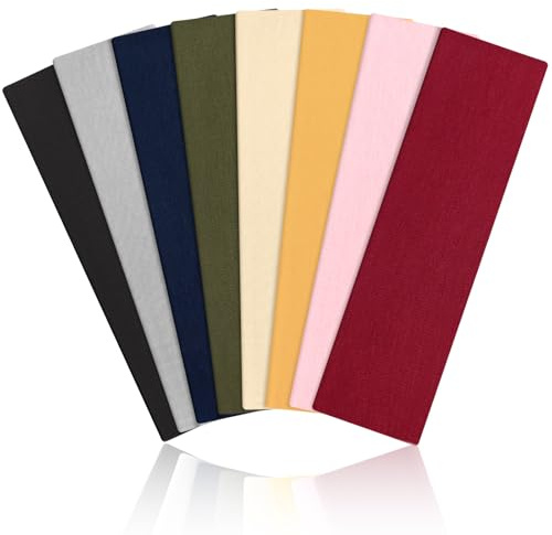 Tumurup 6cm Headbands for Women's Hair 8 Pcs Black Elastic Sports Headband Sweat Hair bands Soft Anti-Slip Unisex Fashion Wide Accessories for Makeup Skincare Yoga Running Head bands