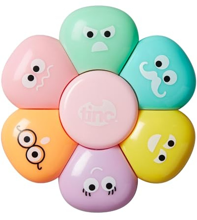 Tinc - Surligneur Fleur Multicolore Pastel - Marqueur 6-en-1 avec Teintes Douces Rose Orange Vert Jaune Bleu et Violet - Accessoire de Papeterie Ludique pour École
