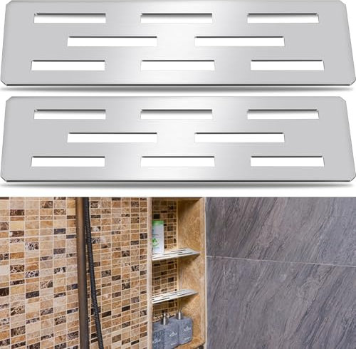 Teenyyou 2 Pack Shower Niche Rectangular Shelf for 12 Inch Prefabricated Board Niches, 4mm Thick, Marine Grade Brushed 304 Stainless Steel Finish Fits 1/8 Grout Line, for Bathroom Remodel