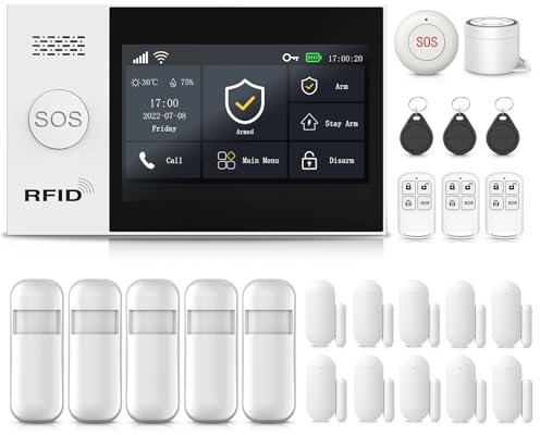 XNH 4G + WLAN Alarmanlage Haus mit 4.3'' Touch Screen, Smart Komplettsysteme mit APP, Sicherheit, Einbrecher System für Haus, 24 Stück - Tür- und Fenstersensoren, Bewegungsmeldern, Fernbedienungen