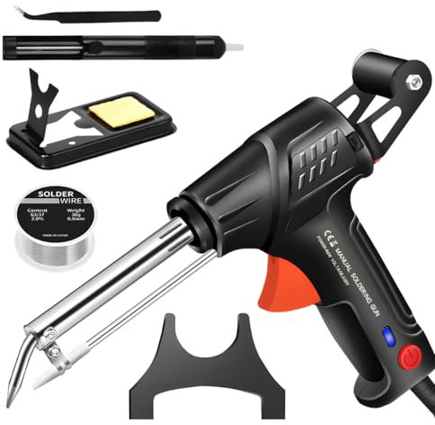 Soldador Multifunción, Soldador Industrial de Calentamiento Interno, Pistola de Soldadura Automática 60W, Operación con Una Sola Mano (1 Juego, Negro)