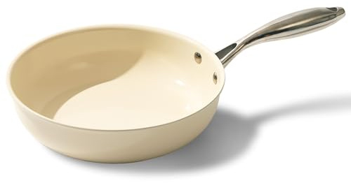 UUKRAVE Ceramic Nonstick Frying Pan Skillet, Omelette Pan, 28cm (11) Non-Stick Frying Pan for Cooking with Stay Cool Handle, PFAS/PTFE/PFOA-Free, Induction Compatible, Oven Safe Max to 250°C, Cream