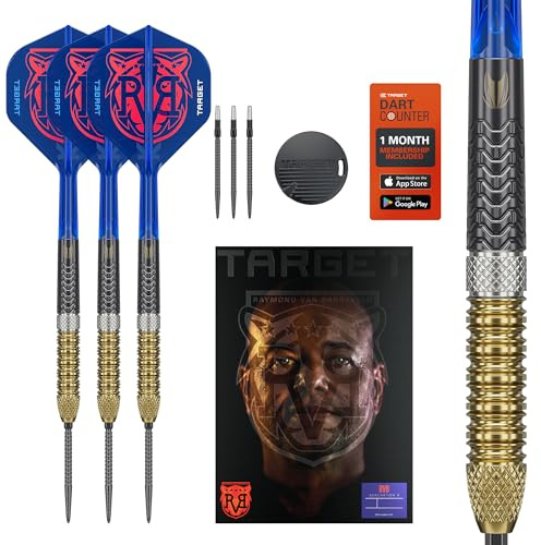 Target Darts Raymond van Barneveld Steel Tip Generation 6 Dart Set, 25G | 95% Tungsten Darts, K-Flex No.2 Flights & Shafts, Swiss Chrono Points Black & SP Tool Included | Player Edition