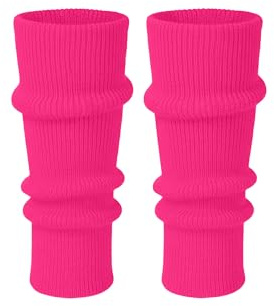 Makii Womens Extra Soft Knee Warmers - Ladies Knitted Stylish 80s Dance Party Ribbed Neon Pink Leg Warmers For Winter UK (Pink)