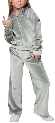 Happy Cherry Tuta Bambina Felpa con Cappuccio e Pantaloni da Jogging Completo Sportivo Bambini Autunnale Invernale 2 Pezzi in Velluto per Scuola Grigio 9-10 anni