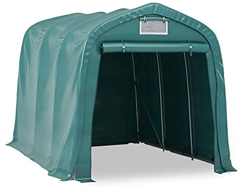 Tente de Garage avec Porte Zippée Enroulable, Abri de Stockage étanche avec Cadre en Métal pour Moto et Vélo Rangement, 240x360x240 cm Vert PVC