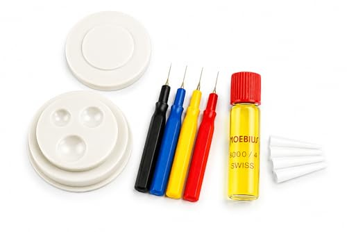 Harts Kit olio per orologi con 4 diverse penne ad ago, Swiss Oil 8000/4, coppa dell'olio a 3 pozzetti, set di strumenti per la riparazione di orologi