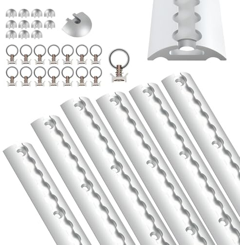 Set di binari per airline, 6 x 1 m, semicircolari in alluminio anodizzato, con 15 occhielli e 12 tappi terminali, capacità di carico 1,7 t, per camion, furgoni, rimorchi e camper, argento