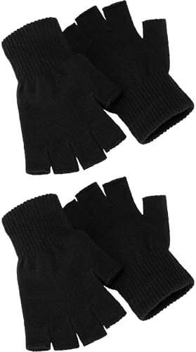 SATINIOR 2 Pair Half Finger Gloves Standard Size Matte Black