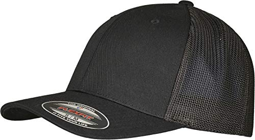 Flexfit Unisex Trucker Recycled Mesh Baseball Cap, Black/Black, L/XL