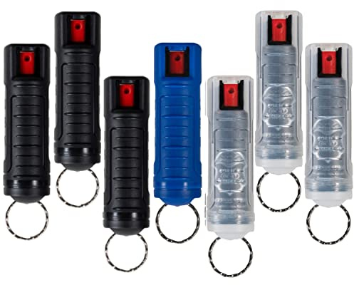 Police Magnum Keychain Pepper Spray Bulk Set- Maximum Strength Self Defense- Safety Key Chains for Women & Men- Made in The USA- 7 Pack Midnight INJ