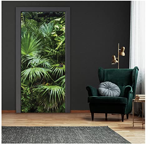 WallArena Türtapete Wald Dschungel Blätter 91x211 cm