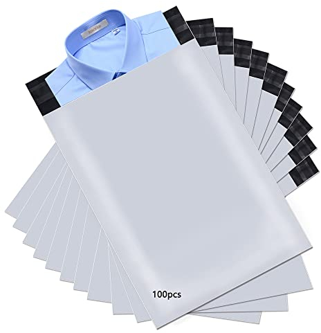 newlng 100Stück Plastik Versandtaschen 320x450mm Versandbeutel Warenbeutel Blickdicht und Reißfest Selbstklebende Versandtaschen für Kleidung Waren Textil Logistik Verpackung Transporttaschen-Weiß