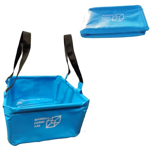 Cubic 15L Light Blue Folding Collapsible Sink Camping Washing Basin Bucket Bag Tidy for Tents Motorhomes Campervans Caravans