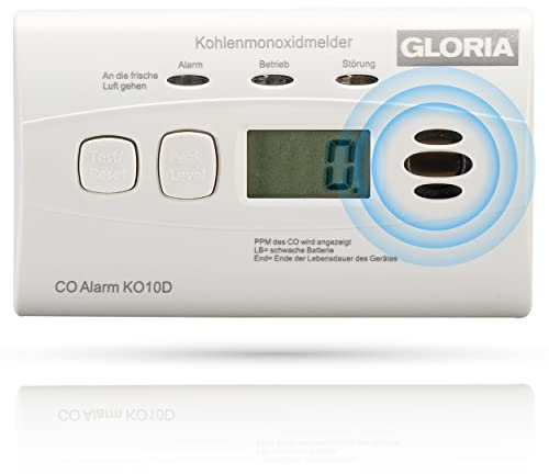 GLORIA KO10D Kohlenmonoxidmelder K010D mit 10 Jahren Garantie und fest eingebauter Lithium Batterie