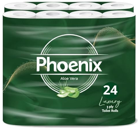 Phoenix Soft Aloe Vera Fragranced Luxury Toilet Rolls Bulk Buy - Quilted White 3 Ply Toilet Paper (24 Pack)