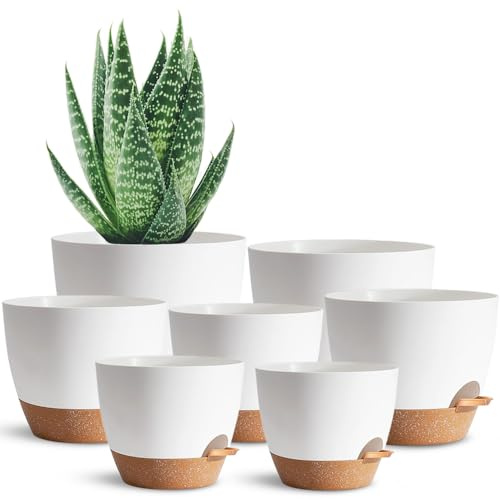 SUN-E Macetero autorriego para Todas Las Plantas de Interior Macetero de plástico Blanco con Orificio de Drenaje Maceteros autorriego para la decoración del hogar Maceteros para Plantas suculentas