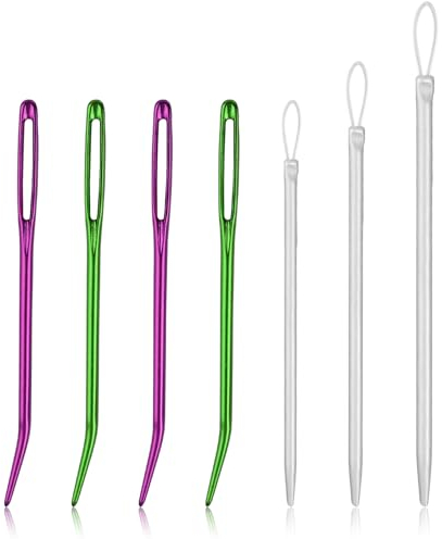 7 Stück Stumpfe Nadeln mit Großem Öhr, Garnnadeln, Stopfnadeln, Gebogene Spitze, Gobelinnadeln, Wollnadeln, Nähstricknadeln, Makrameenadeln für Näharbeiten, Häkelprojekte (3 Stile)